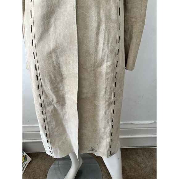Vtg Y2K Leather Trench Coat Duster L Brazt Doll Boho  Festival Coachella Sun - Picture 6 of 13
